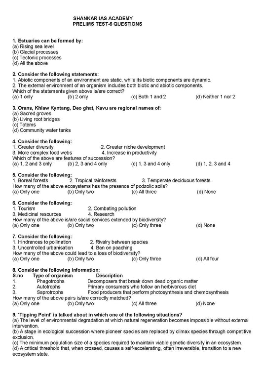 (Set) Shankar IAS PT Test Series 2026 - Test 6 To Test 10 - Eng Medium - Xerox