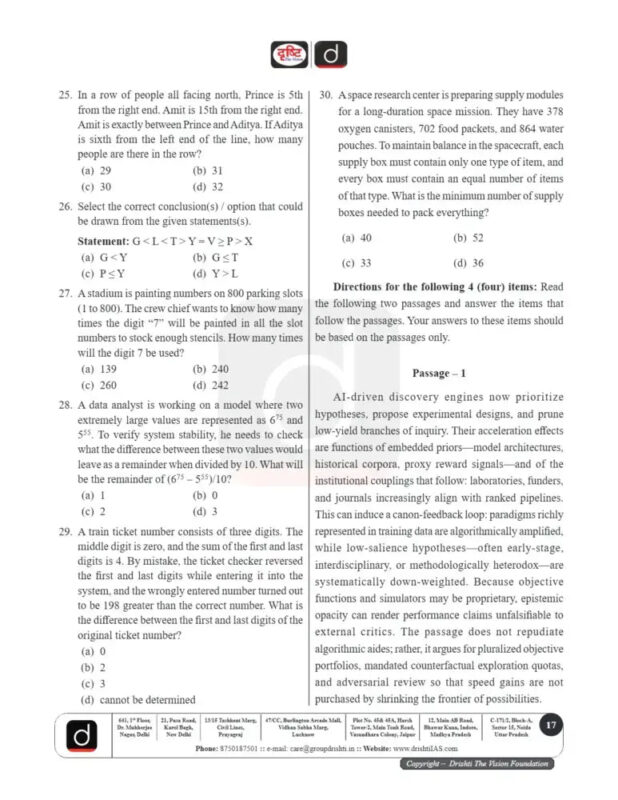Drishti IAS CSAT Test Series 2025-26 | 20 Booklets | English Medium | UPSC Study Material